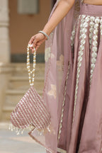 Thatch Pink Gota Lace Work Natural Creape  Lehenga Set