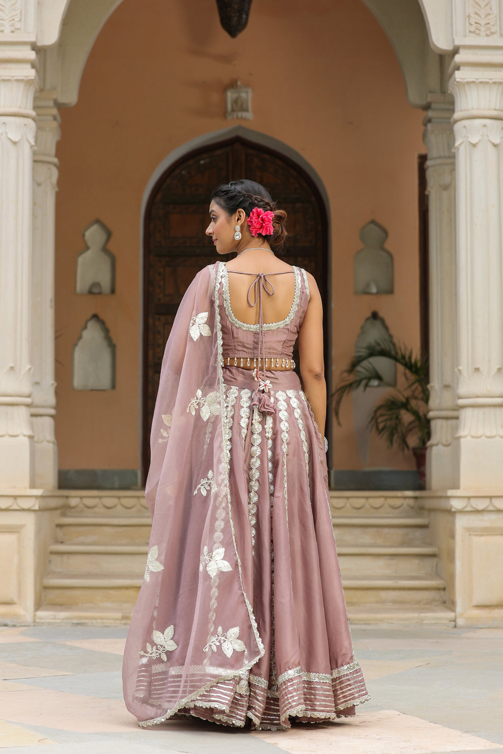 Thatch Pink Gota Lace Work Natural Creape  Lehenga Set