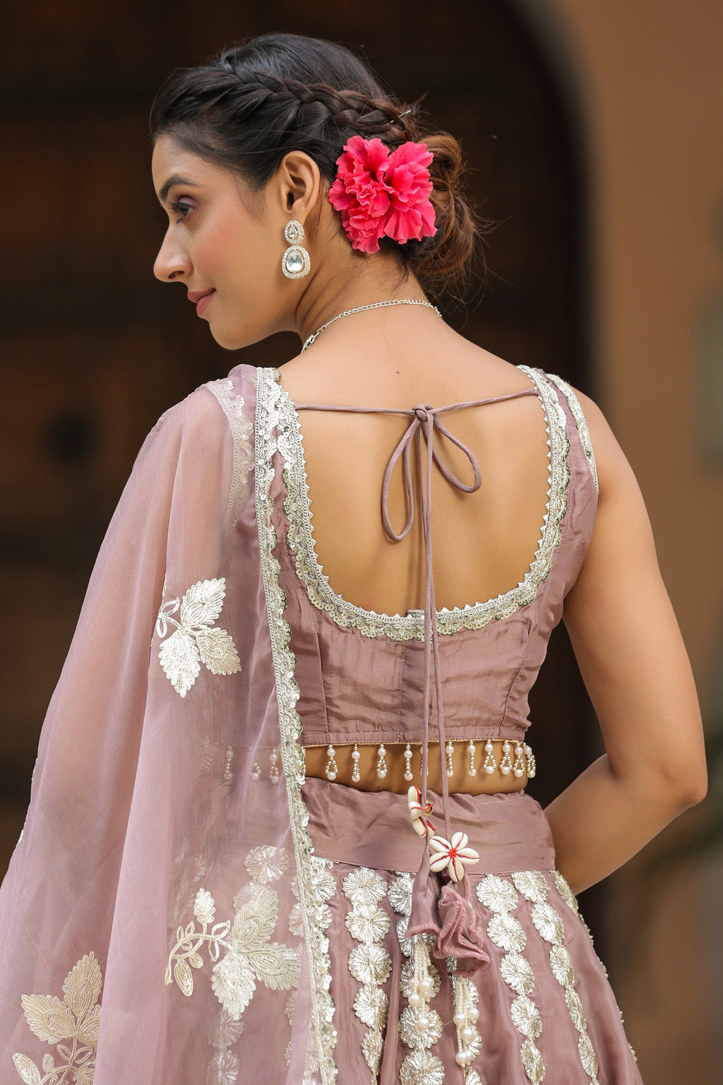 Thatch Pink Gota Lace Work Natural Creape  Lehenga Set