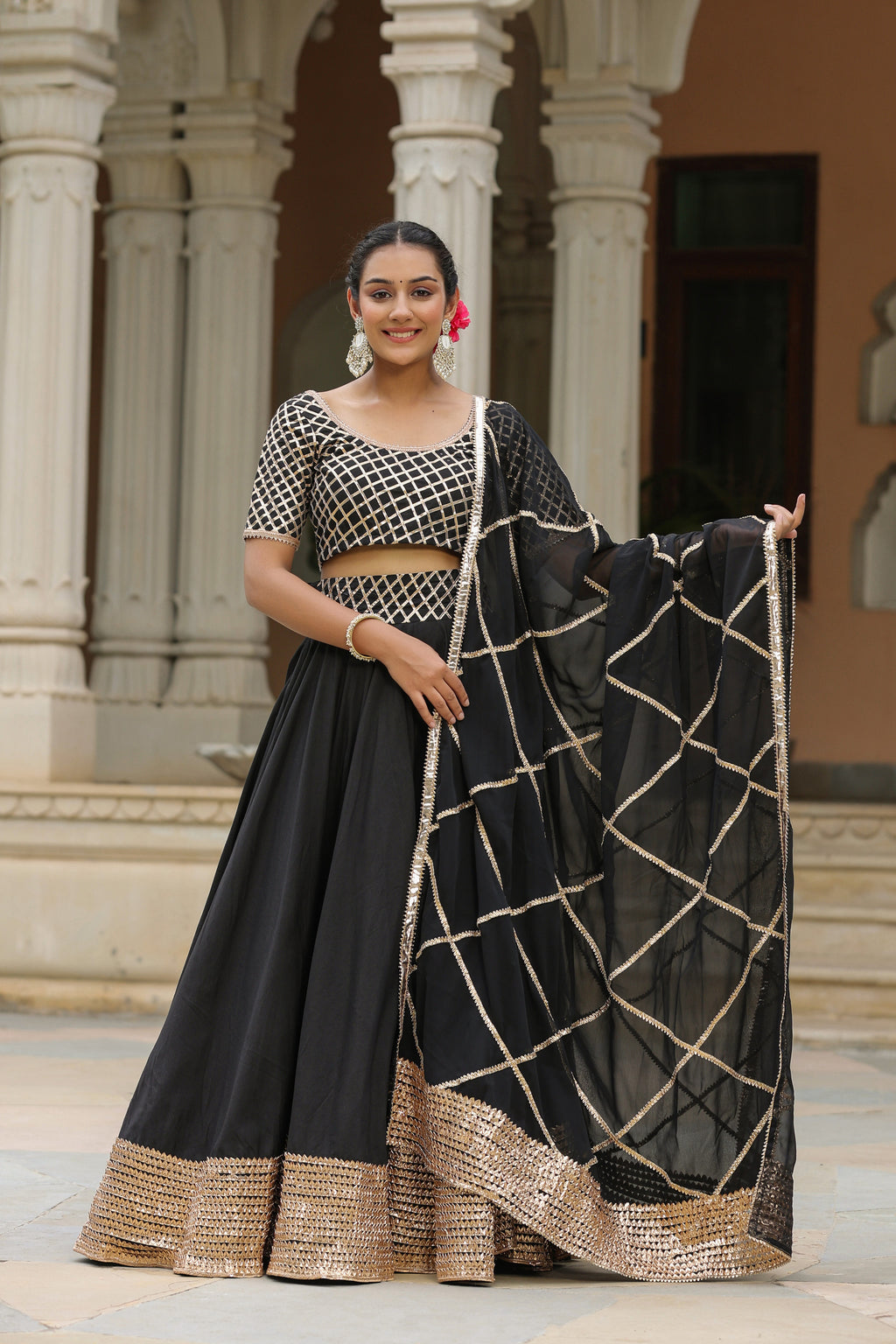 Pearl Black Pure Cotton Slik Lehenga Set