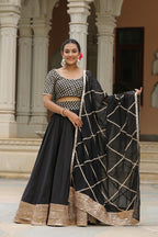 Pearl Black Pure Cotton Slik Lehenga Set