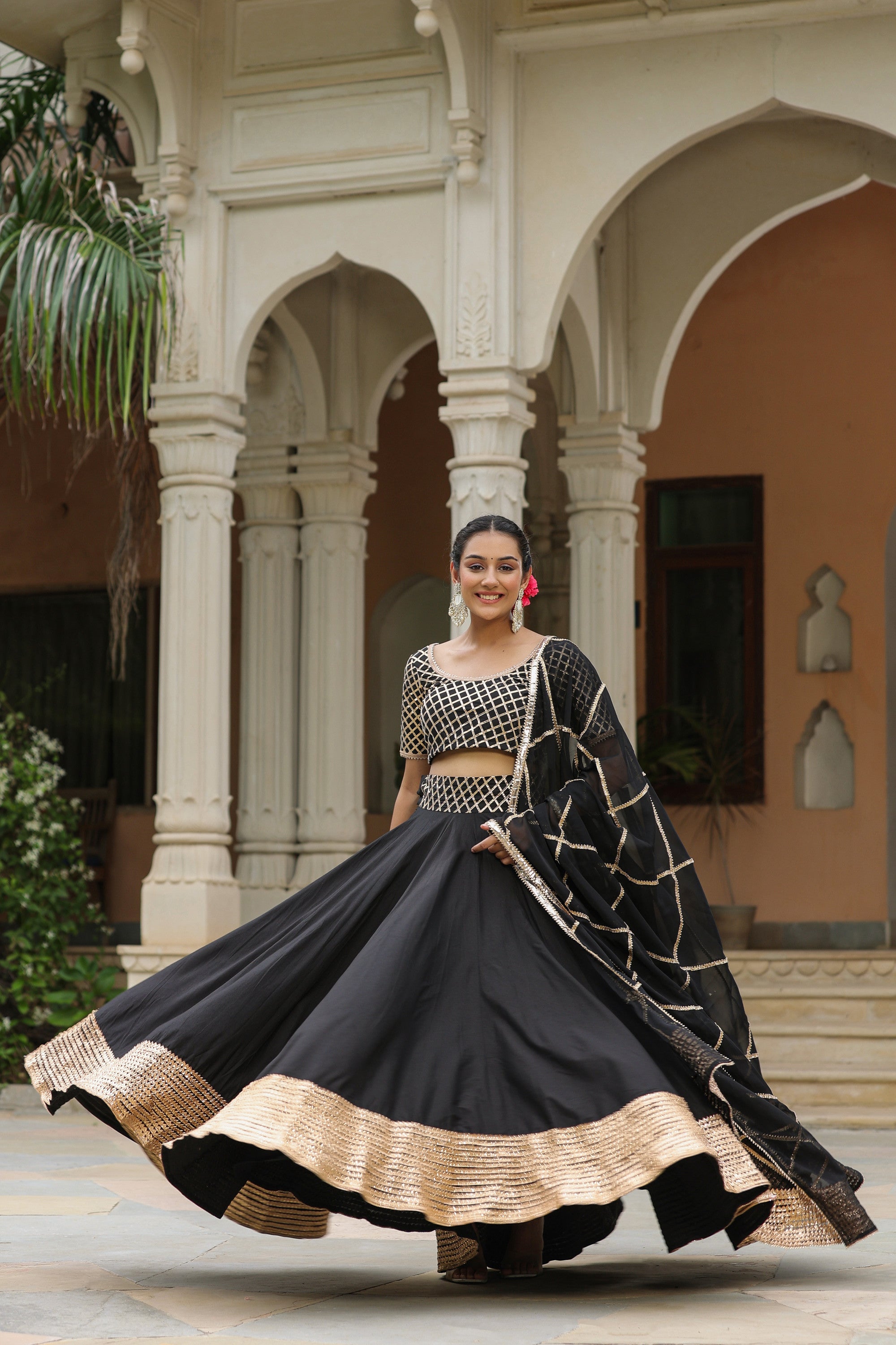 Pearl Black Pure Cotton Slik Lehenga Set