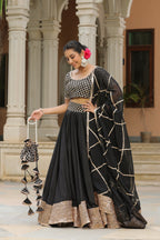 Pearl Black Pure Cotton Slik Lehenga Set