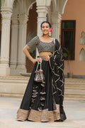 Pearl Black Pure Cotton Slik Lehenga Set
