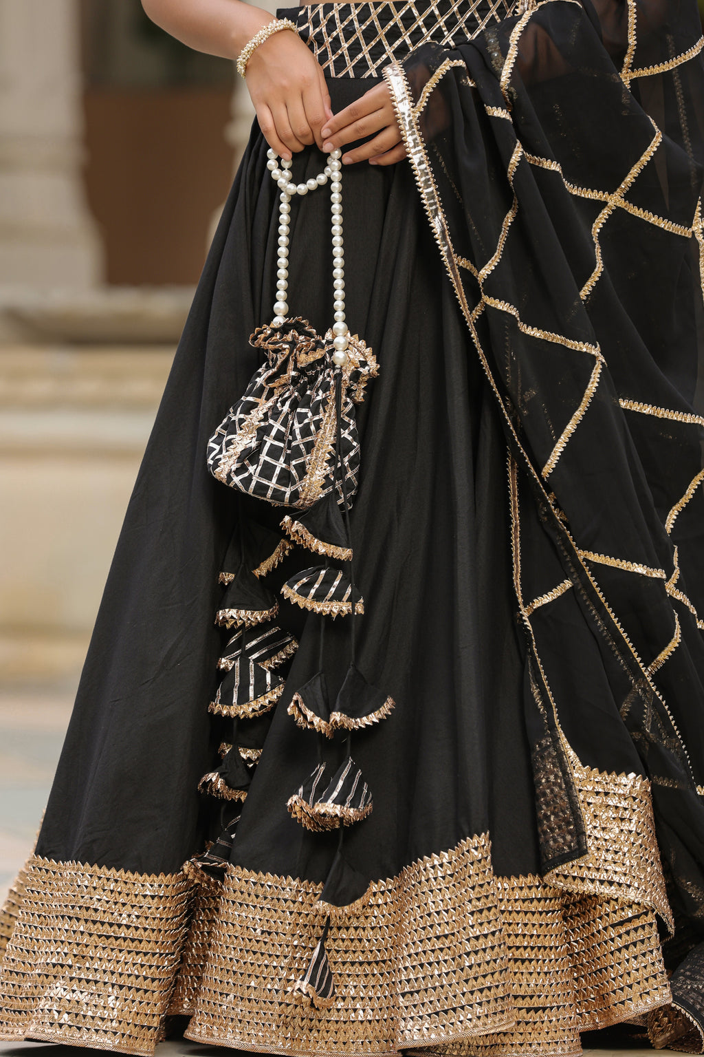 Pearl Black Pure Cotton Slik Lehenga Set