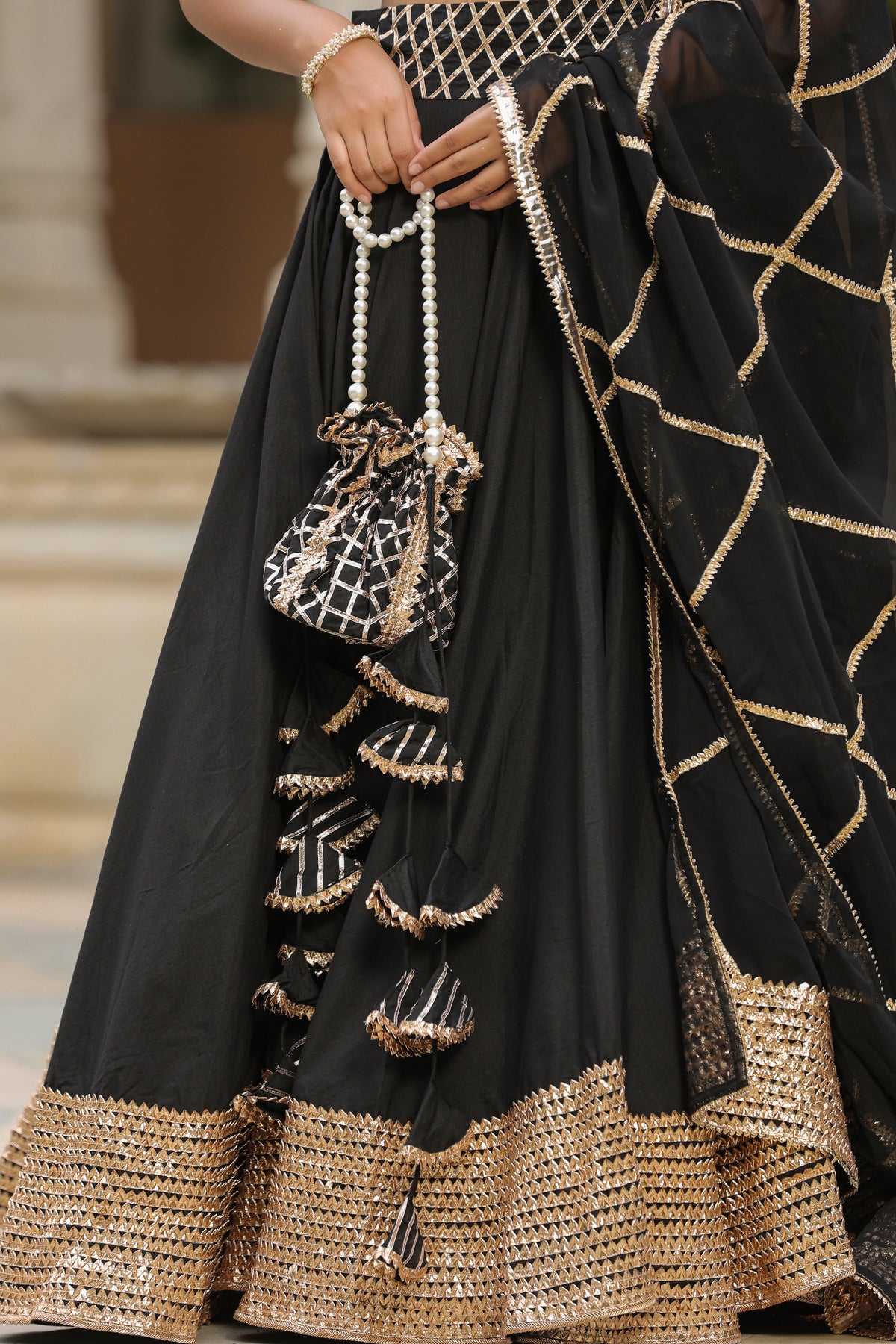 Pearl Black Pure Cotton Slik Lehenga Set