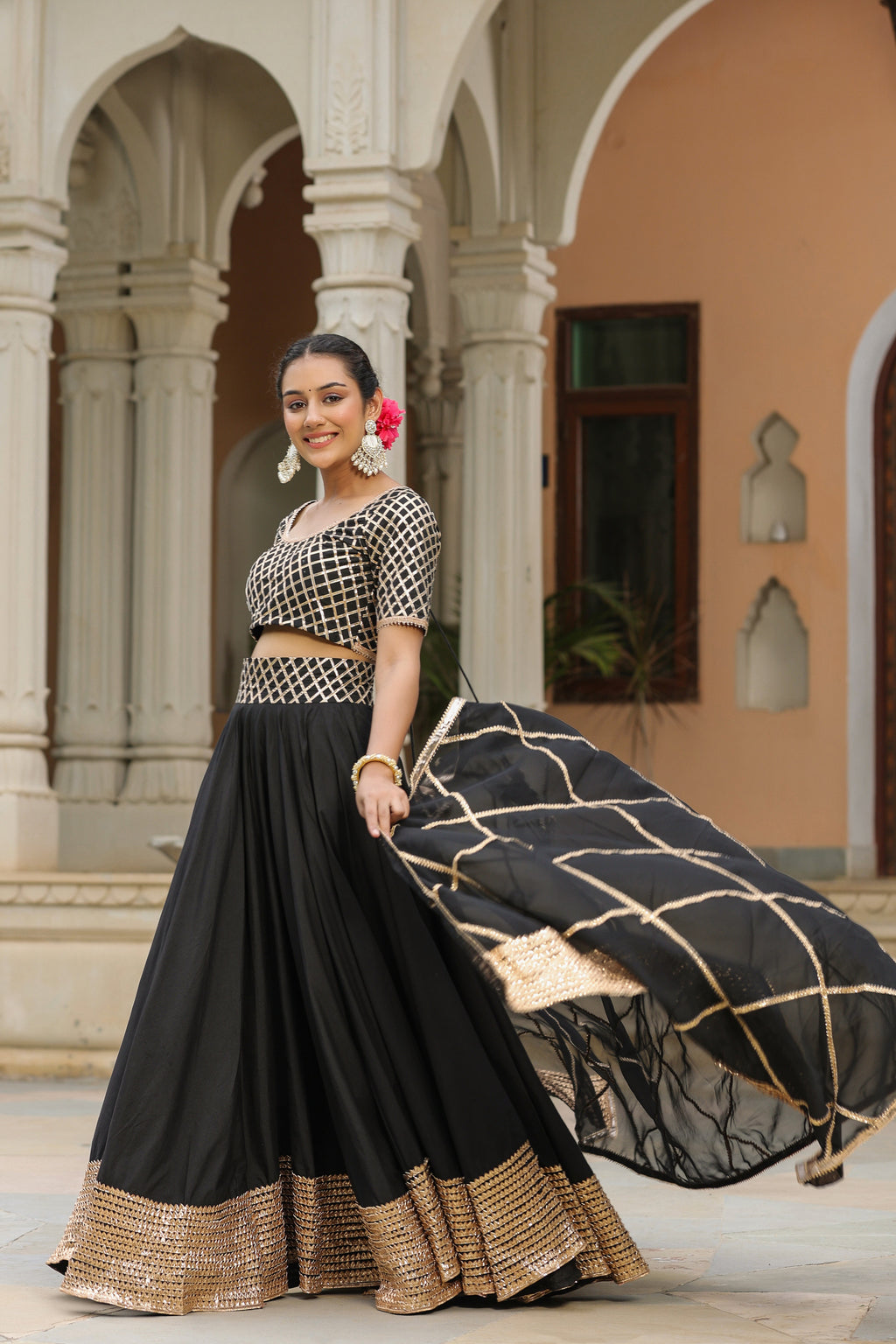 Pearl Black Pure Cotton Slik Lehenga Set