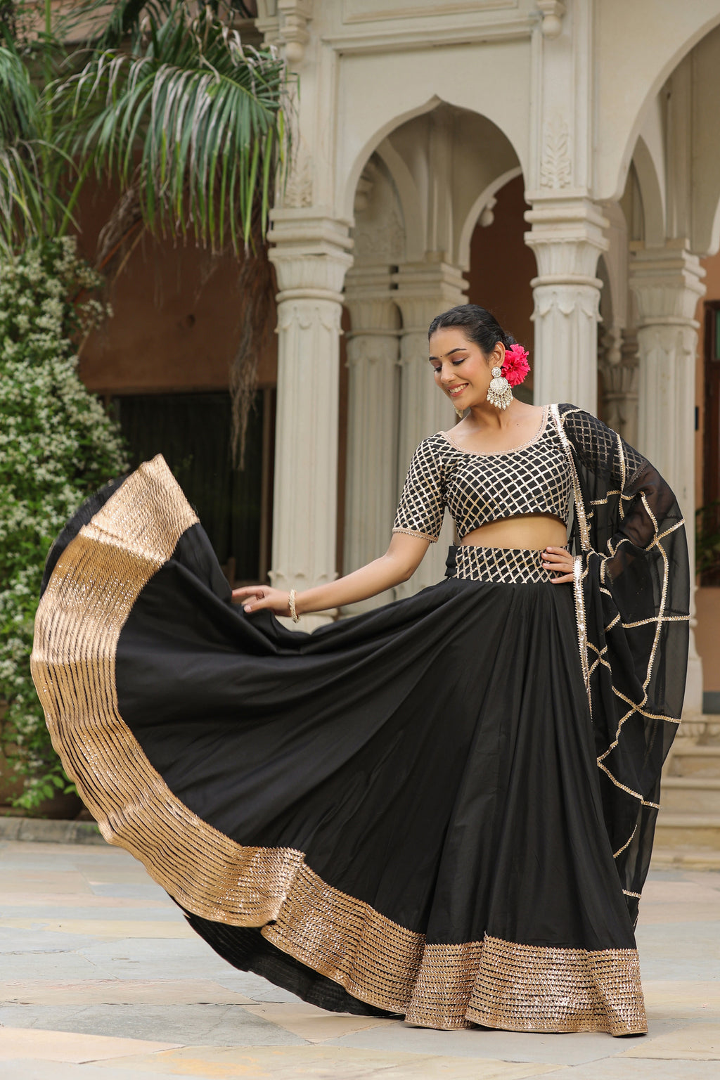 Pearl Black Pure Cotton Slik Lehenga Set