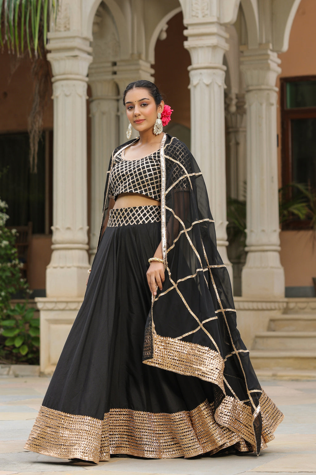 Pearl Black Pure Cotton Slik Lehenga Set