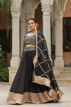 Pearl Black Pure Cotton Slik Lehenga Set