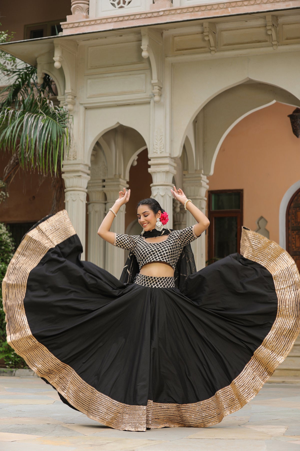 Pearl Black Pure Cotton Slik Lehenga Set