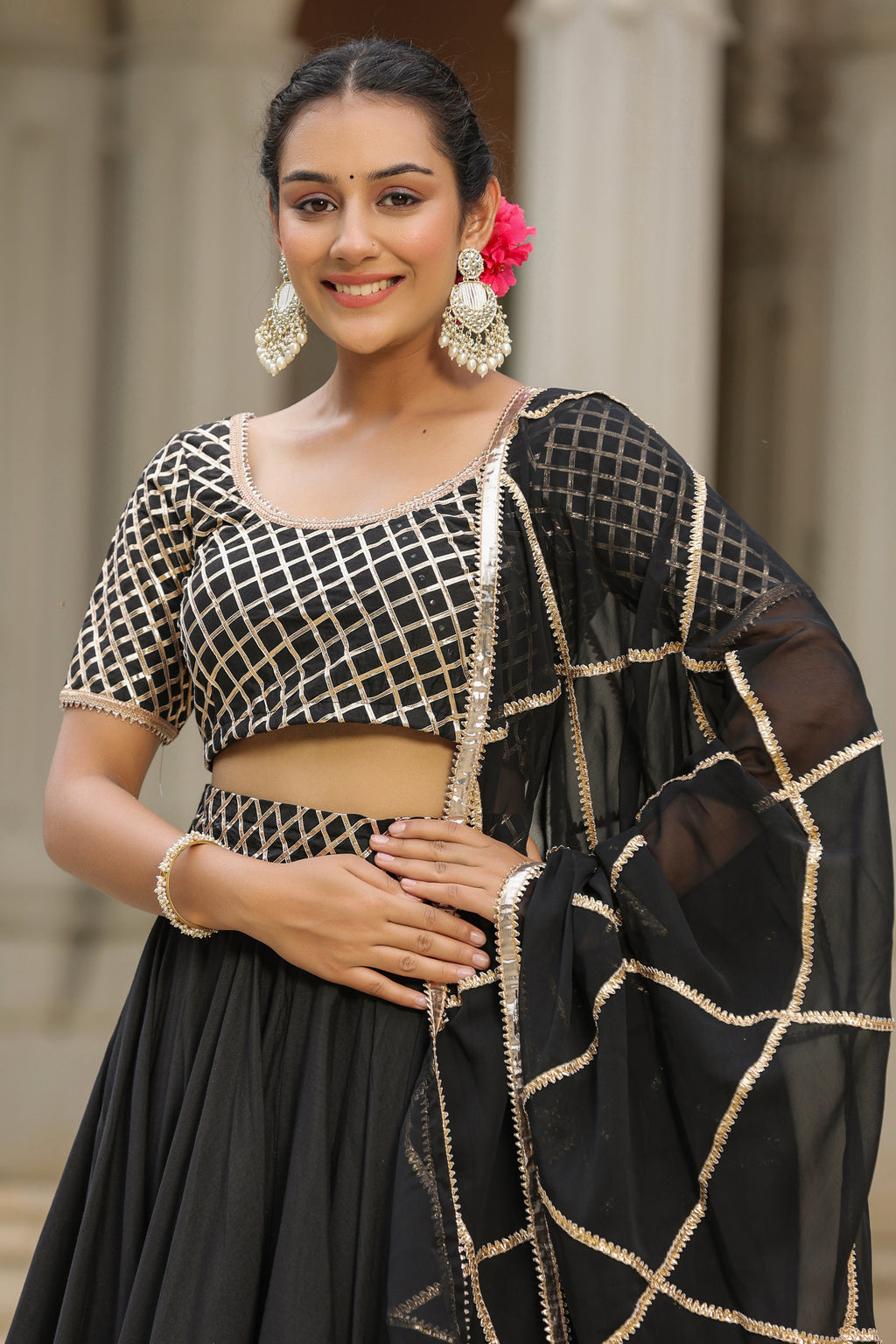 Pearl Black Pure Cotton Slik Lehenga Set