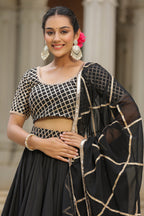 Pearl Black Pure Cotton Slik Lehenga Set