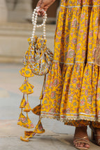 Saffron Yellow Cotton Sleeveless  Anarkali Suit Set