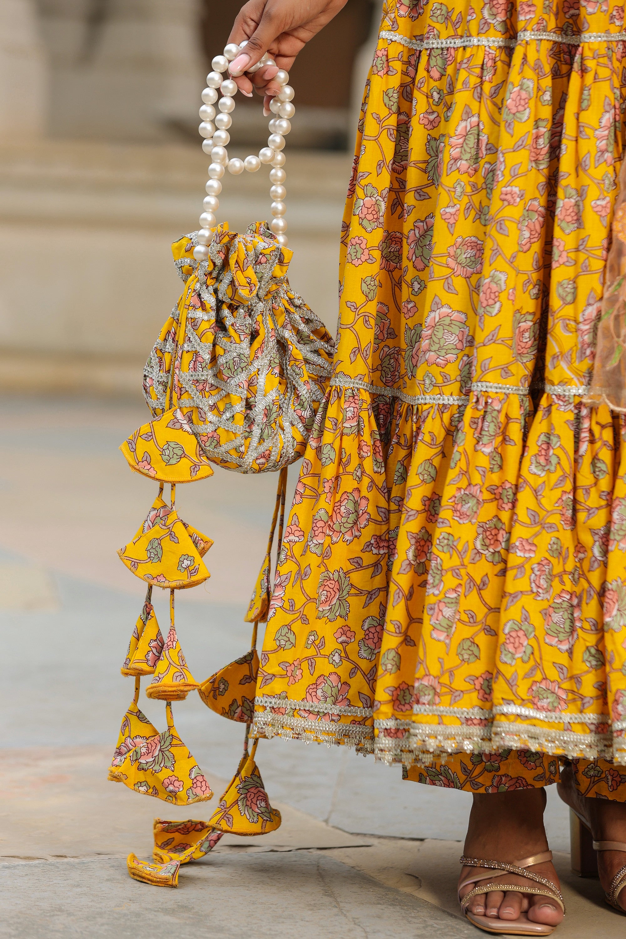Saffron Yellow Cotton Sleeveless  Anarkali Suit Set