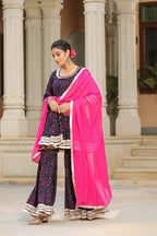 Mulberry Blue Bandhani Cotton Sharara Set