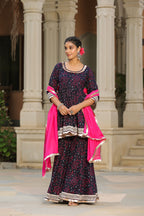 Mulberry Blue Bandhani Cotton Sharara Set