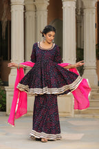 Mulberry Blue Bandhani Cotton Sharara Set