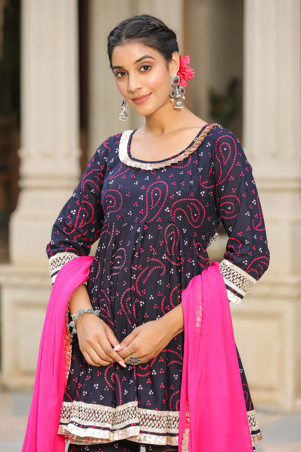 Mulberry Blue Bandhani Cotton Sharara Set