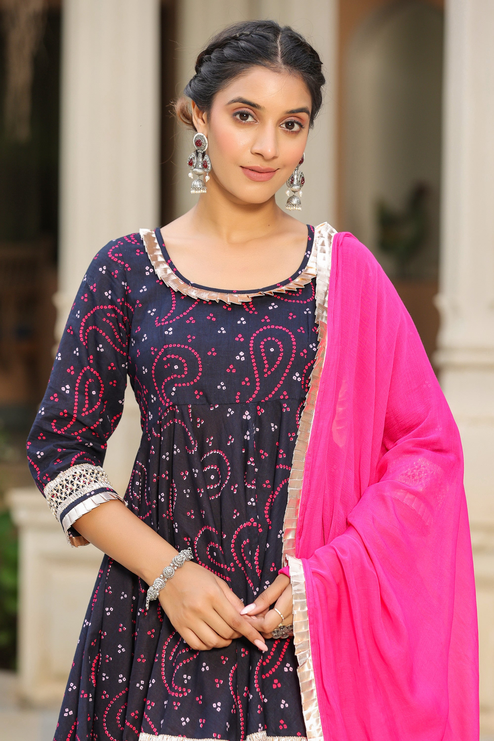 Mulberry Blue Bandhani Cotton Sharara Set