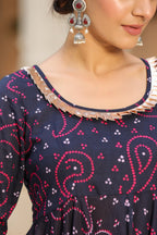 Mulberry Blue Bandhani Cotton Sharara Set