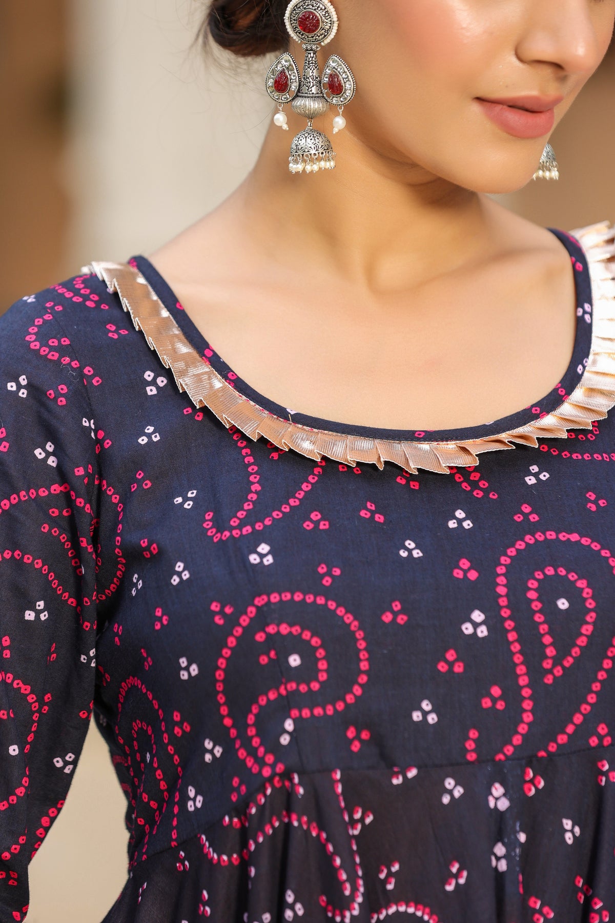 Mulberry Blue Bandhani Cotton Sharara Set