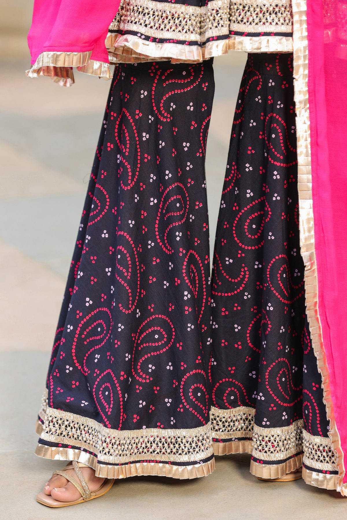 Mulberry Blue Bandhani Cotton Sharara Set