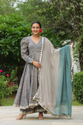 Granny Grey Cotton Gota Anarkali Suit Set