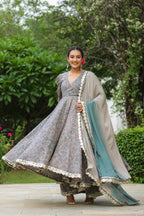 Granny Grey Cotton Gota Anarkali Suit Set