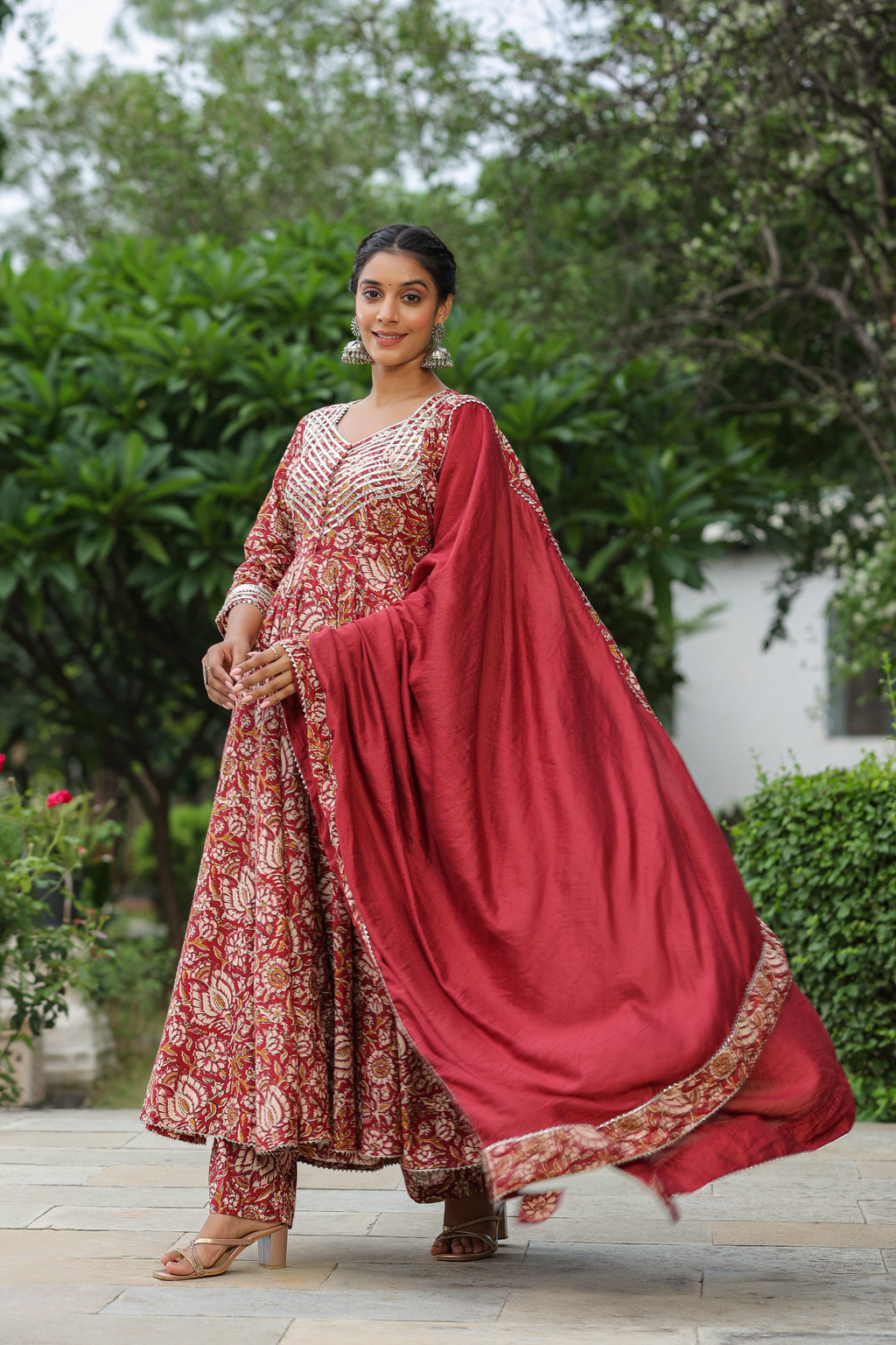 Mexican Red Cotton Anarkali Suit Set