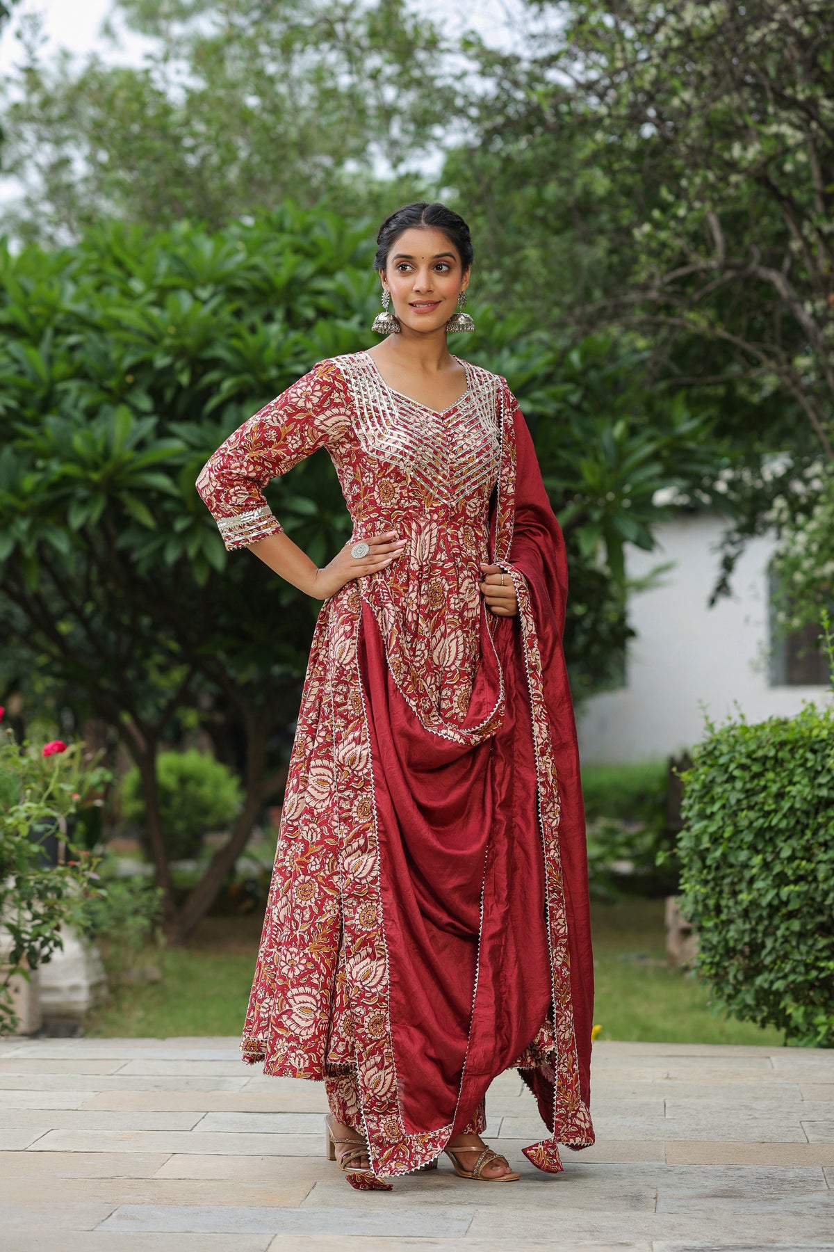 Mexican Red Cotton Anarkali Suit Set