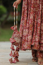 Mexican Red Cotton Anarkali Suit Set
