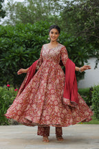 Mexican Red Cotton Anarkali Suit Set