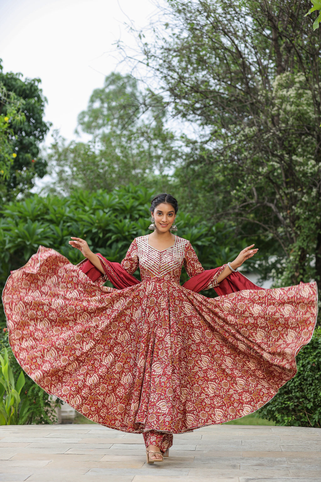 Mexican Red Cotton Anarkali Suit Set