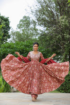 Mexican Red Cotton Anarkali Suit Set