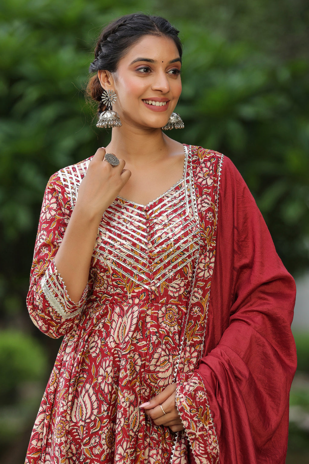 Mexican Red Cotton Anarkali Suit Set