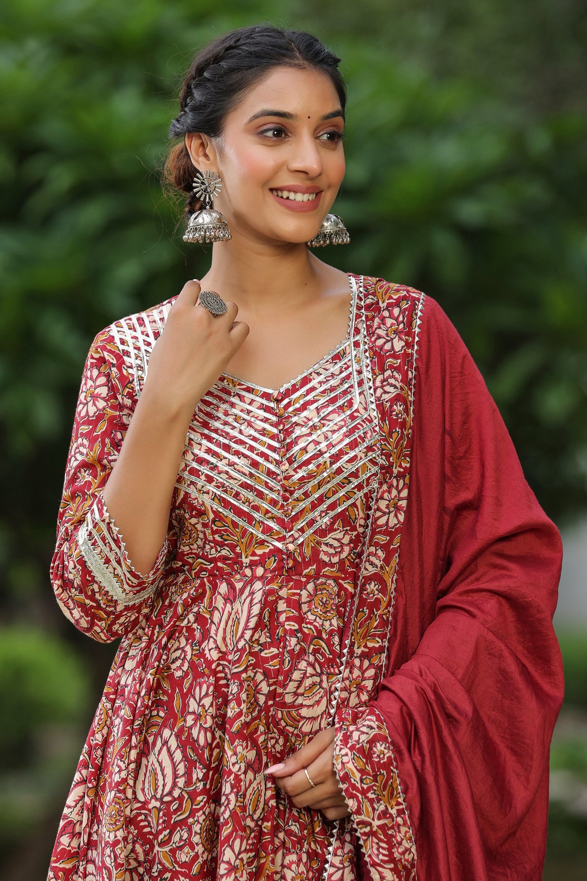 Mexican Red Cotton Anarkali Suit Set