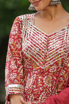 Mexican Red Cotton Anarkali Suit Set