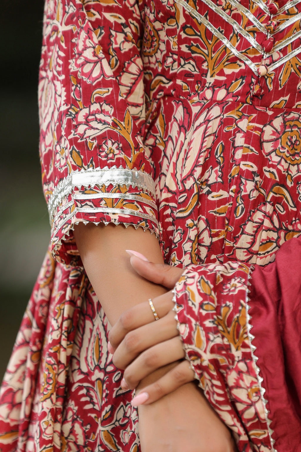 Mexican Red Cotton Anarkali Suit Set