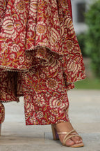 Mexican Red Cotton Anarkali Suit Set