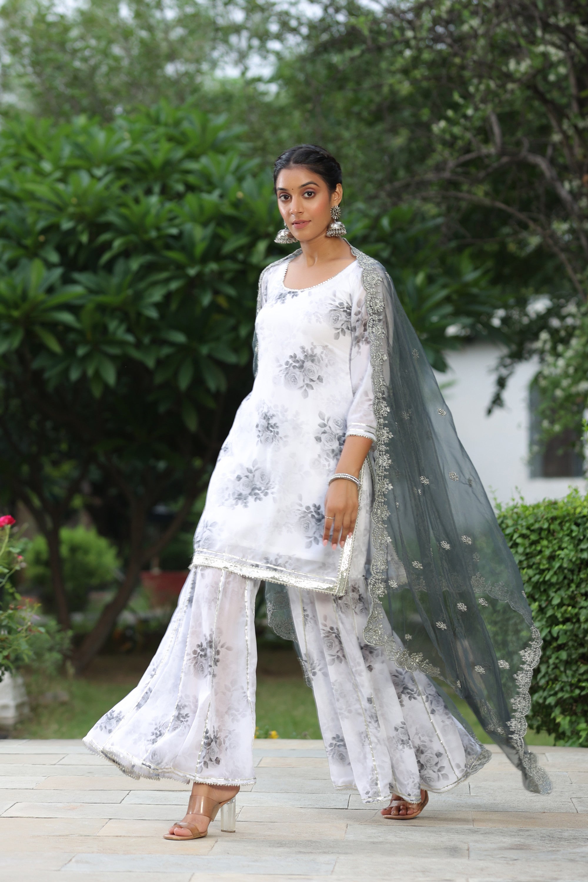 Rangitoto Grey White Georgette Sharara Set