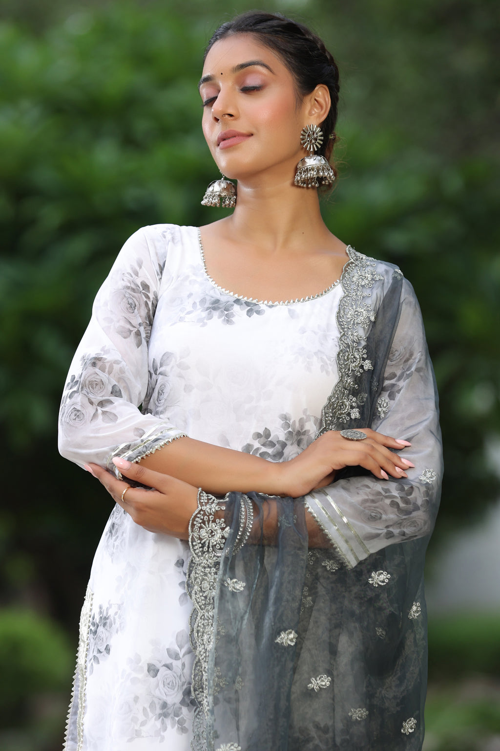 Rangitoto Grey White Georgette Sharara Set