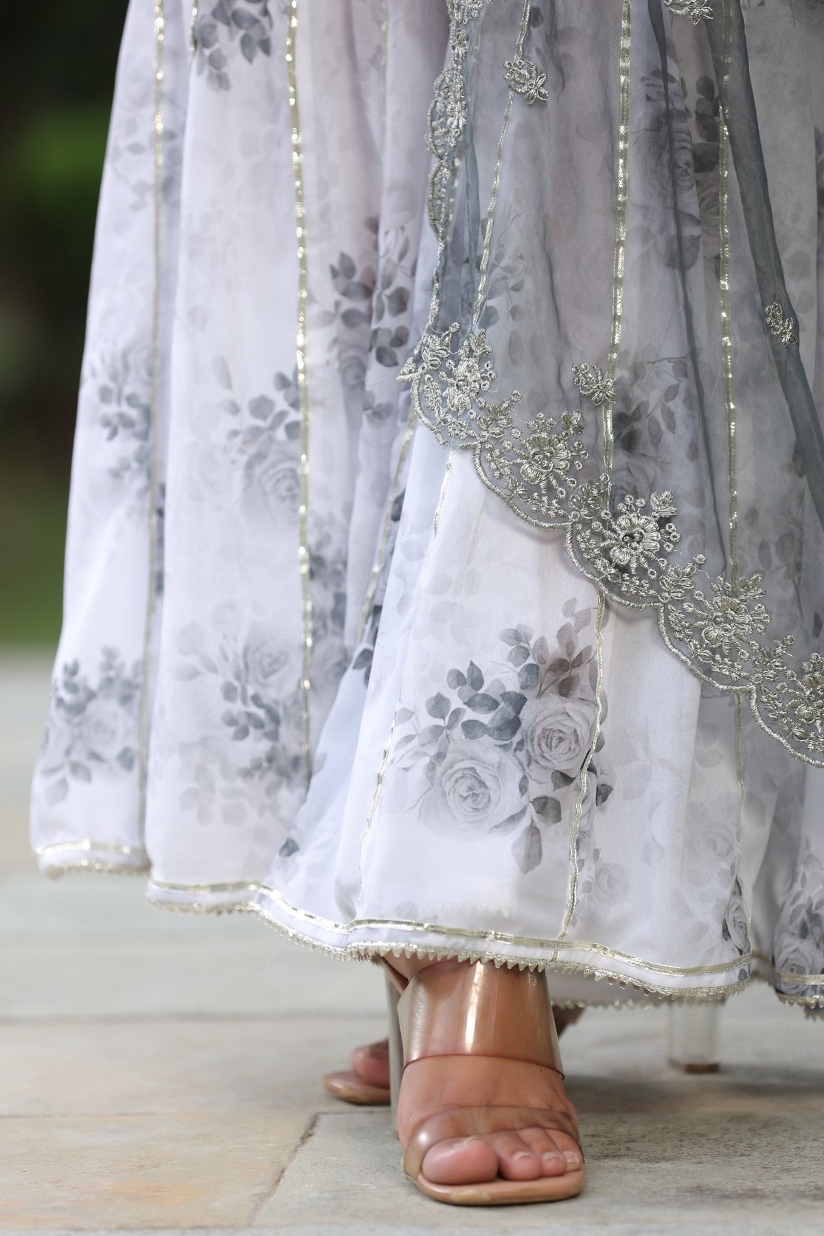 Rangitoto Grey White Georgette Sharara Set