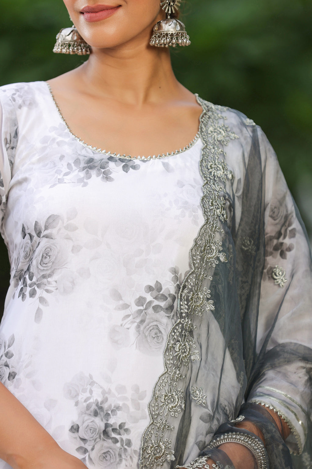 Rangitoto Grey White Georgette Sharara Set