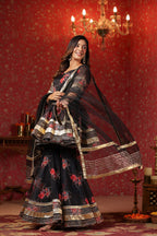 Crow Black Organza Sharara Set