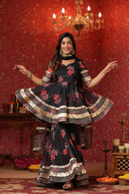 Crow Black Organza Sharara Set