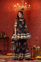 Crow Black Organza Sharara Set