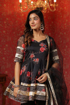 Crow Black Organza Sharara Set