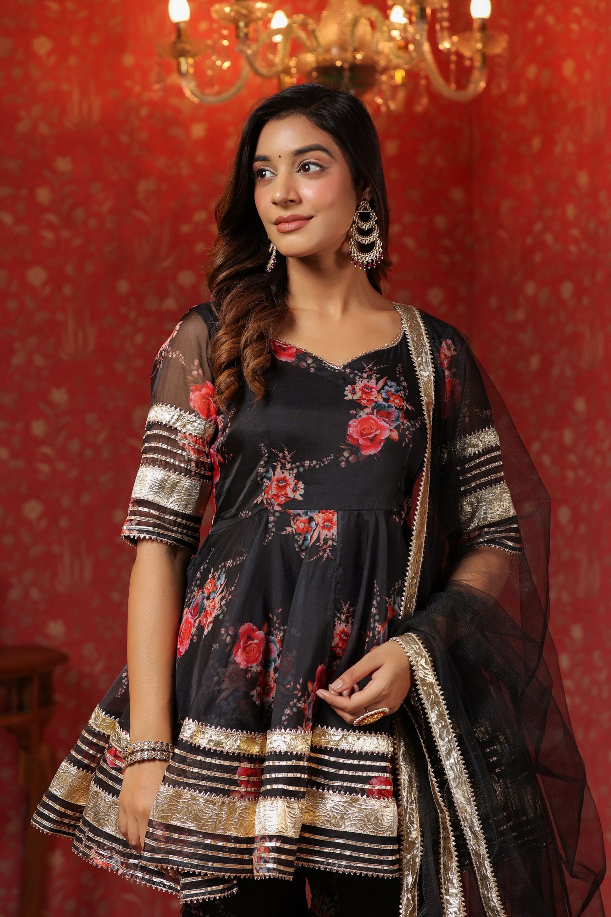 Crow Black Organza Sharara Set