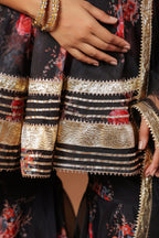 Crow Black Organza Sharara Set